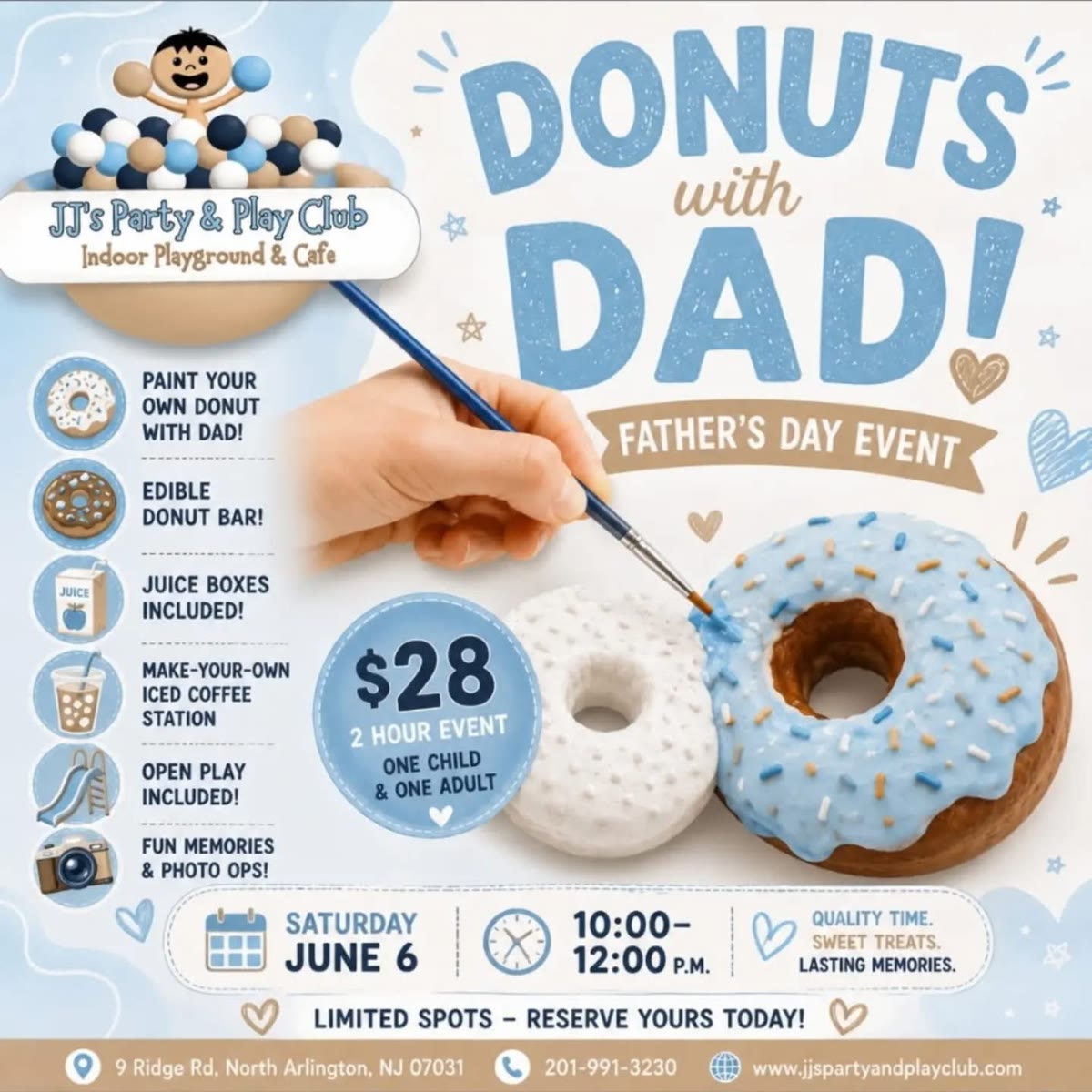 Donuts with Dad Father's Day Event Saturday June 6 at JJ's Party and Play Club North Arlington NJ